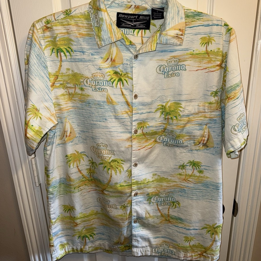 Corona Extra‎ Size Large Short Sleeve Hawaiian Shirt by Newport Blue